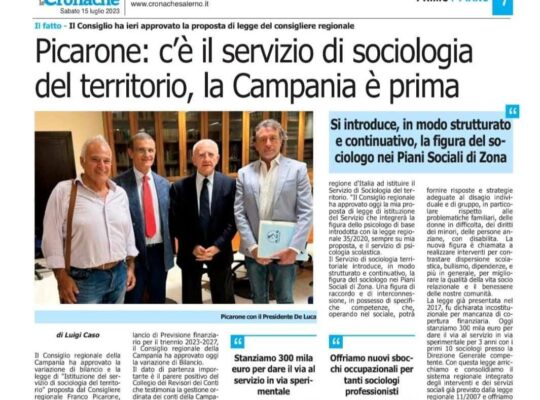Sociologia del territorio la campania è la prima